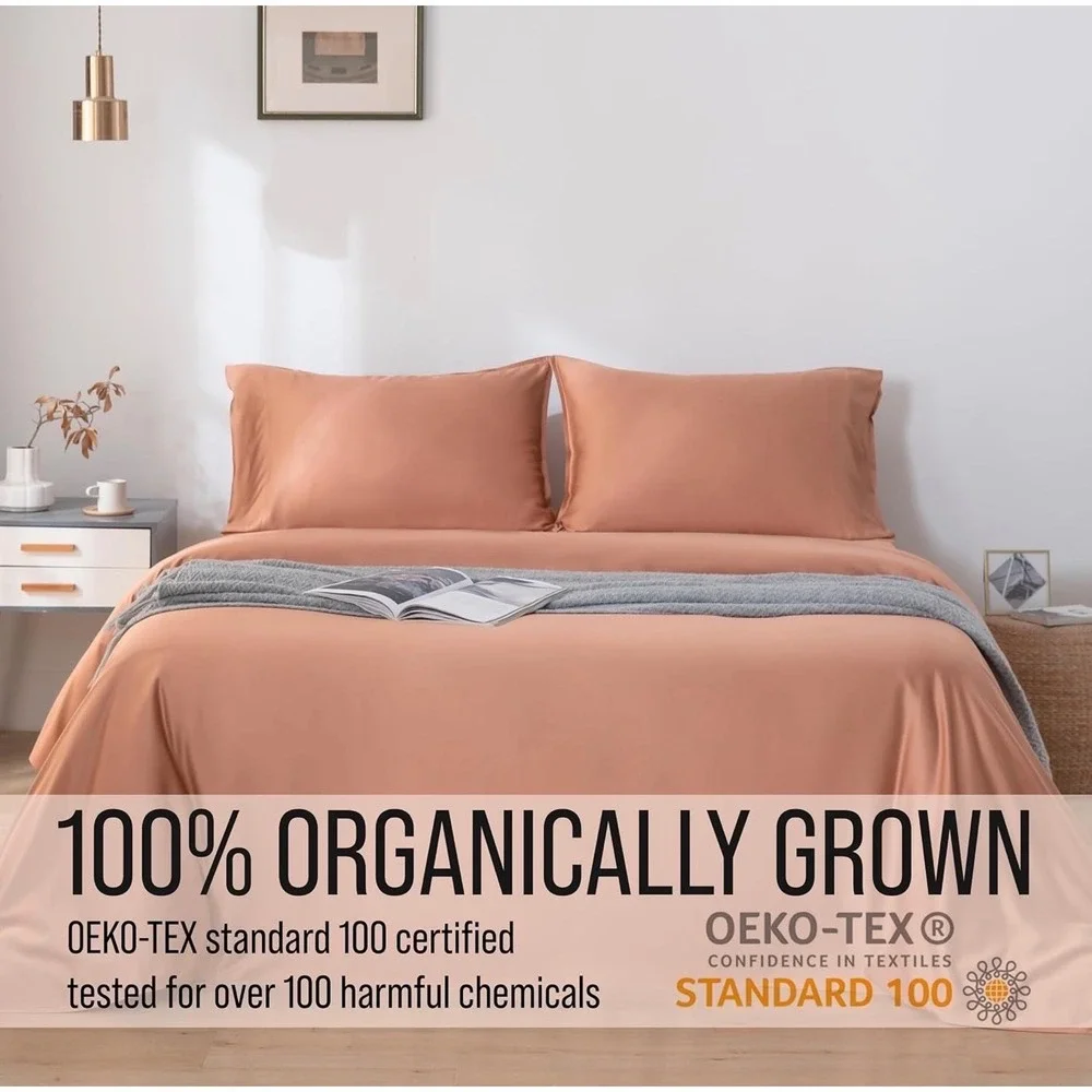 Bella Coterie Bamboo Sheet Set 4pc 400TC Organic Viscose Peach Pink Deep Pocket